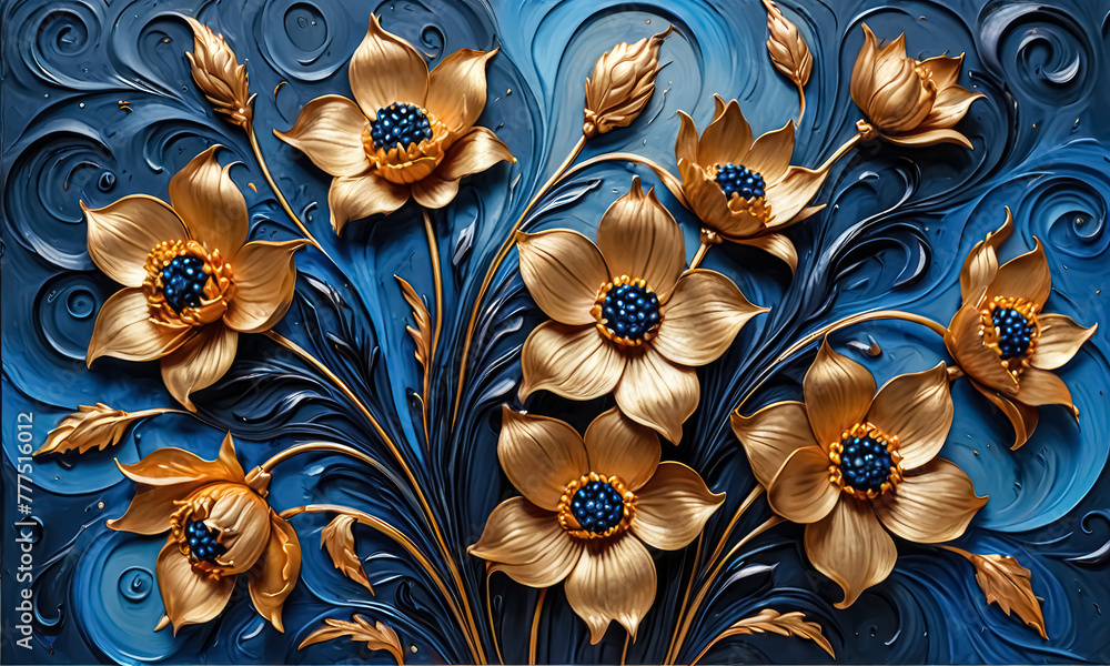 Golden Rays and Azure Petals: A Floral Masterpiece