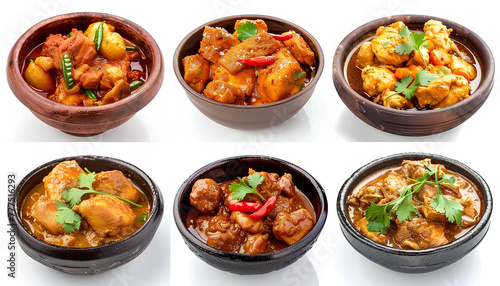 Collage of tasty chicken curry on white background © Oleksiy