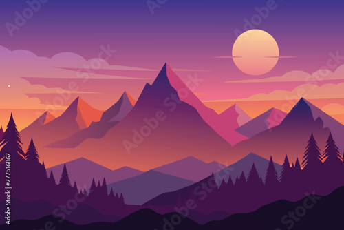 Beautiful Dusk at Mountains Scenery vector design