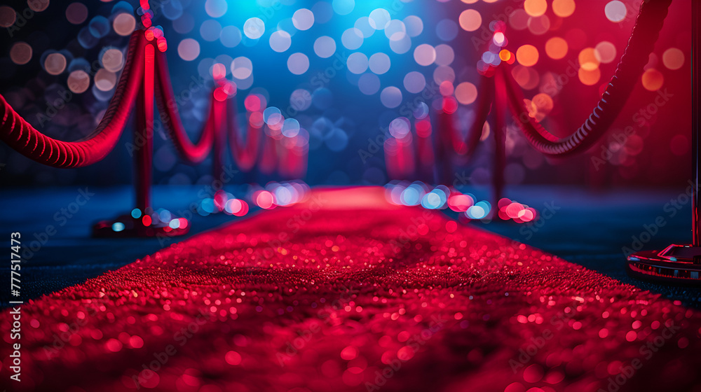Red carpet and velvet ropes on gala night background, Red Carpet ...