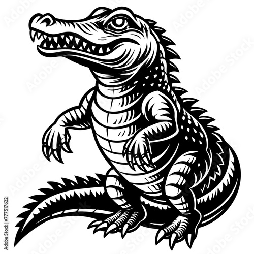 crocodile silhouette vector illustration,turnstone house,Cute cartoon dragon characters,Holiday t shirt,Hand drawn trendy Vector illustration,svg crocodile face,dragon on black background © SK kobita