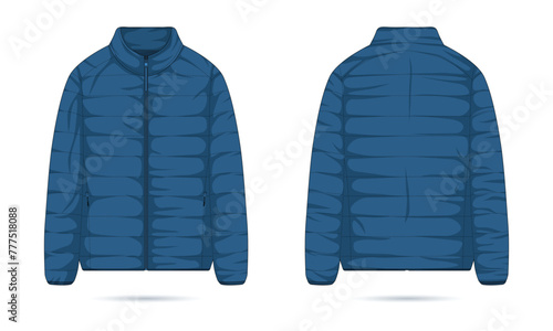 Warm jacket mockup. Puffer jacket template front and back view