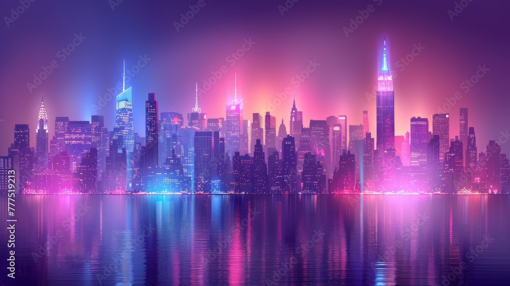 High-tech digital landscape, a cityscape glowing under neon brilliance, futuristic