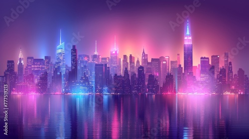 High-tech digital landscape  a cityscape glowing under neon brilliance  futuristic