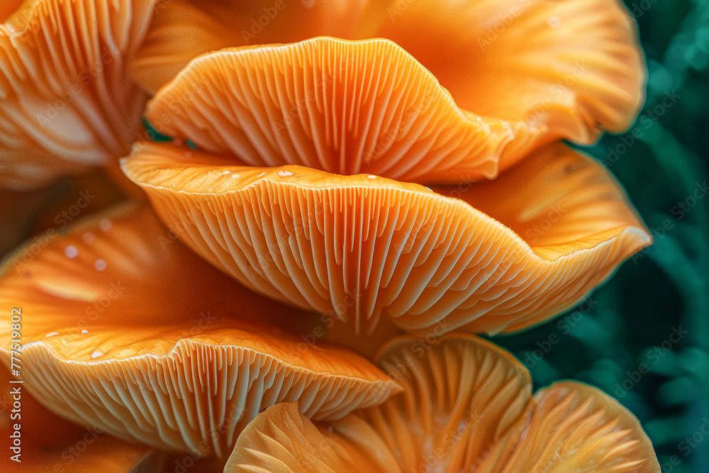 Vibrant Close-up of Mushroom Lamellae Underside with Macro Detail Vibrant Close-up of Mushroom Lamellae Underside with Macro Detail