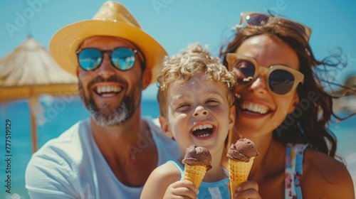 Family Enjoying Ice Cream on a Sunny Beach