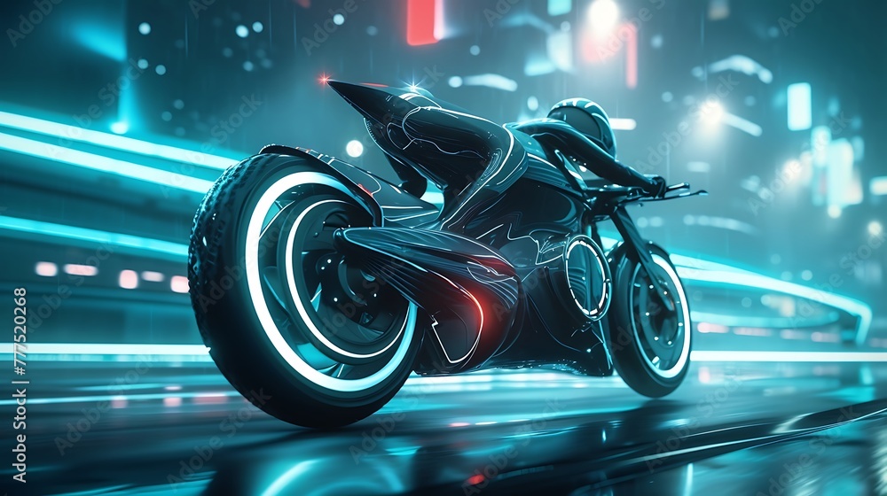 a visually stunning illustration of a futuristic bike powered by artificial intelligence, emphasizing sleek lines, innovative materials, and a visionary approach to urban mobility attractive look