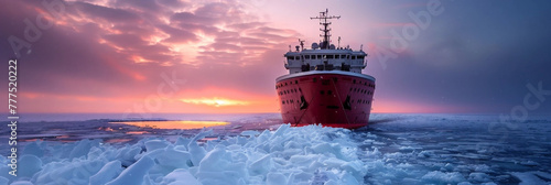 icebreaker ship at sunset