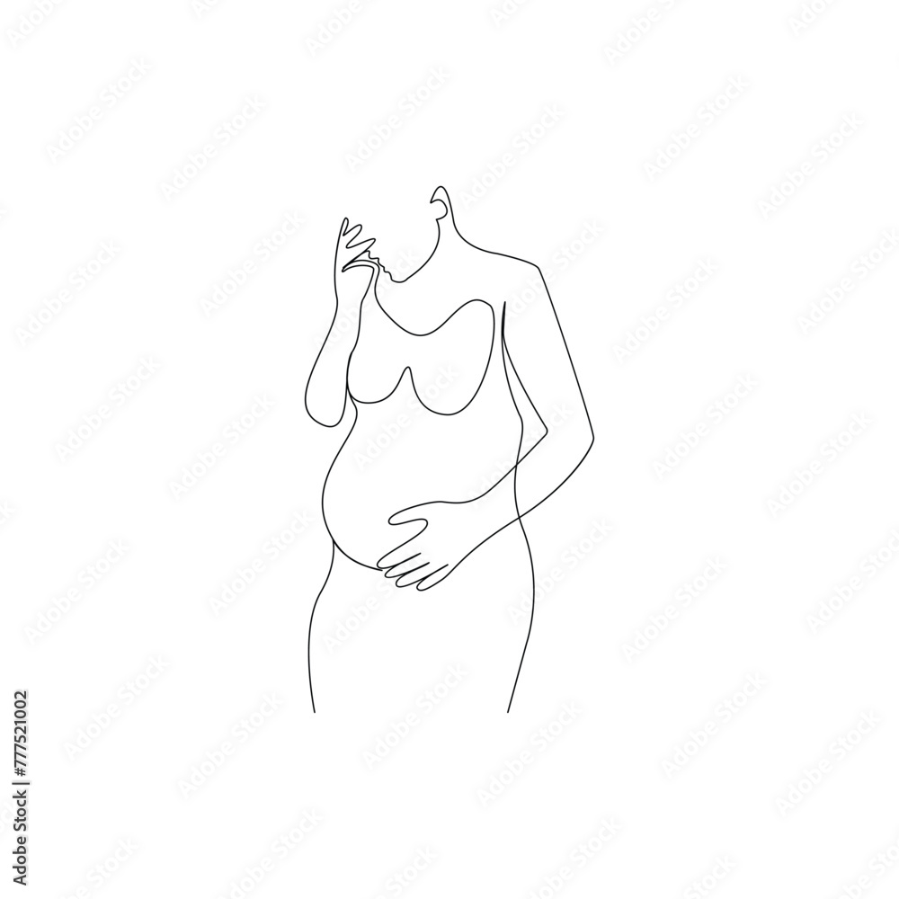 Vector continuous one simple single abstract line drawing of pregnancy isolated on a white background Vector continuous one simple single abstract line drawing of pregnancy isolated on a white background