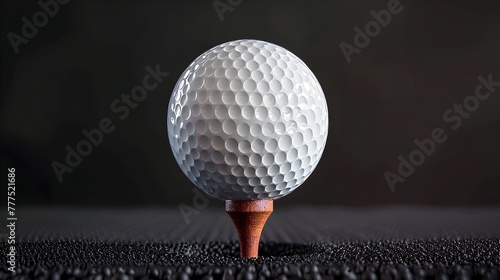 Precision and Beauty of a Golf Ball:Extreme Close-Up of Dimpled Surface with Glossy Finish on Tee photo