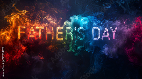 Happy Father's Day, Text on colorful Splashes, dark background, Generative Ai