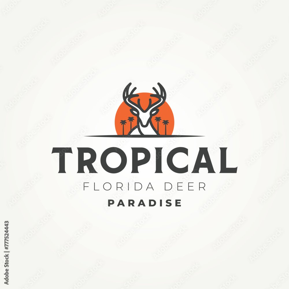 minimal tropical florida deer line art icon logo template vector illustration design