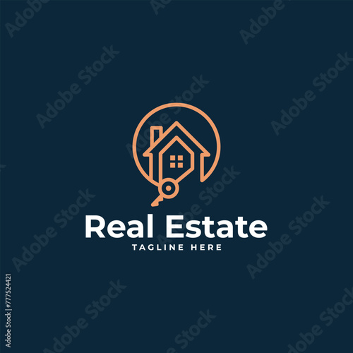 minimal real estate line art icon logo template vector illustration design. simple modern home buyer, housing, property developer logo concept