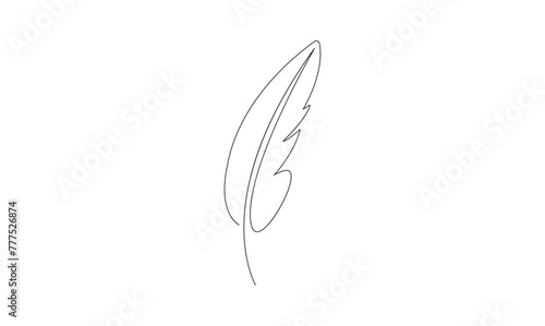Vector continuous one simple single abstract line drawing of Quill pen isolated on a white background