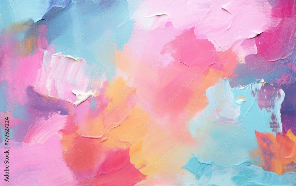 Vibrant abstract pink and blue oil painting