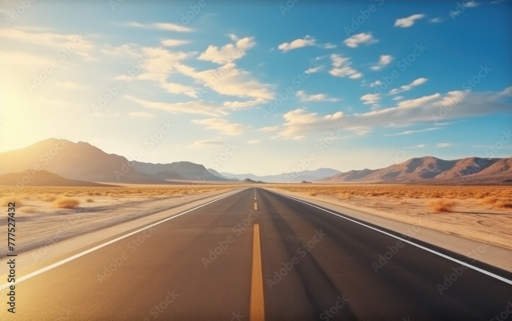 Empty desert road stretching to the horizon