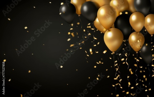 Elegant black and gold balloons with confetti