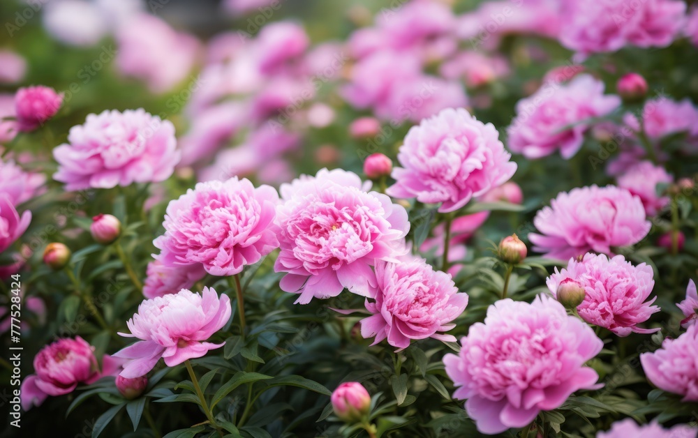Vibrant pink peonies blooming in the garden Vibrant pink peonies blooming in the garden