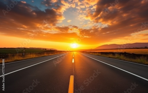 Captivating sunset highway leading to horizon