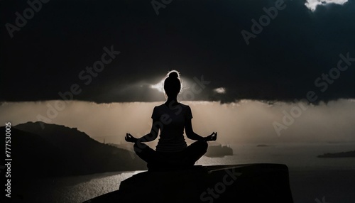 Silhouette of human sitting. Meditation in yoga. Psychology and relax  © adobedesigner