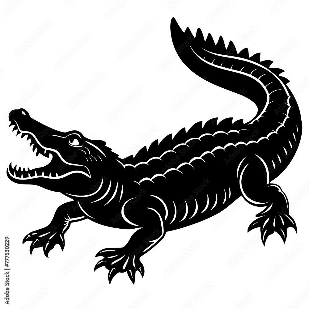 Fototapeta premium crocodile silhouette vector illustration,turnstone house,Cute cartoon dragon characters,Holiday t shirt,Hand drawn trendy Vector illustration,svg crocodile face,dragon on black background