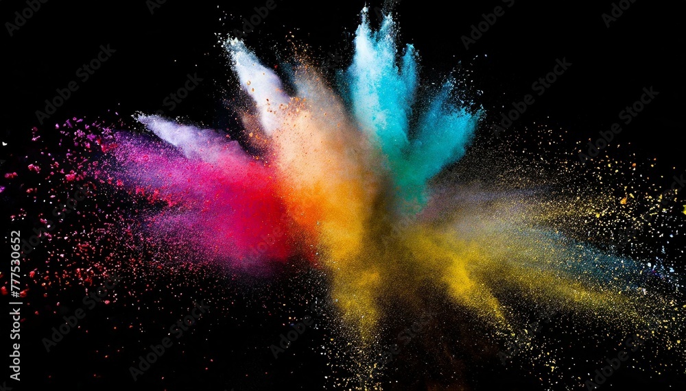 Fototapeta premium Launched colorful powder, isolated on black background