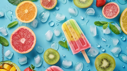 different fruit and popsicle ice  refreshing and cooling snacks  