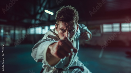 Focused Fighter in Intense Training Session, Inner Strength of a Martial Artist