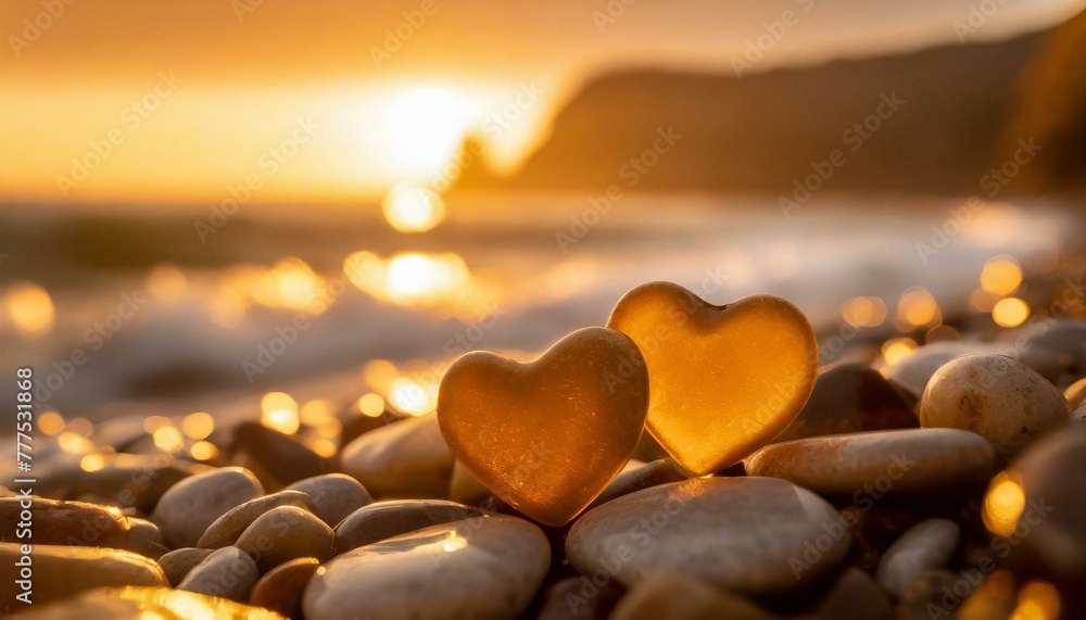 Obraz premium Heart shaped pebbles across the coastline