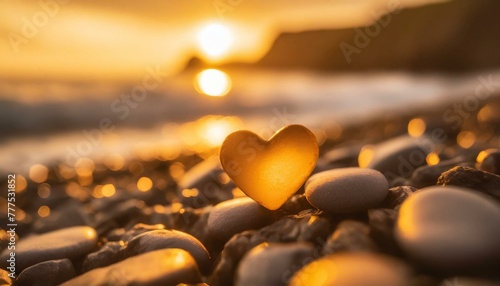 Heart shaped pebbles across the coastline photo