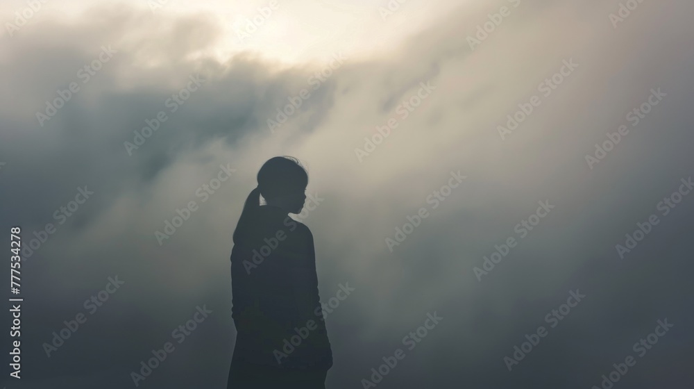 Person Standing in Front of Foggy Sky Person Standing in Front of Foggy Sky