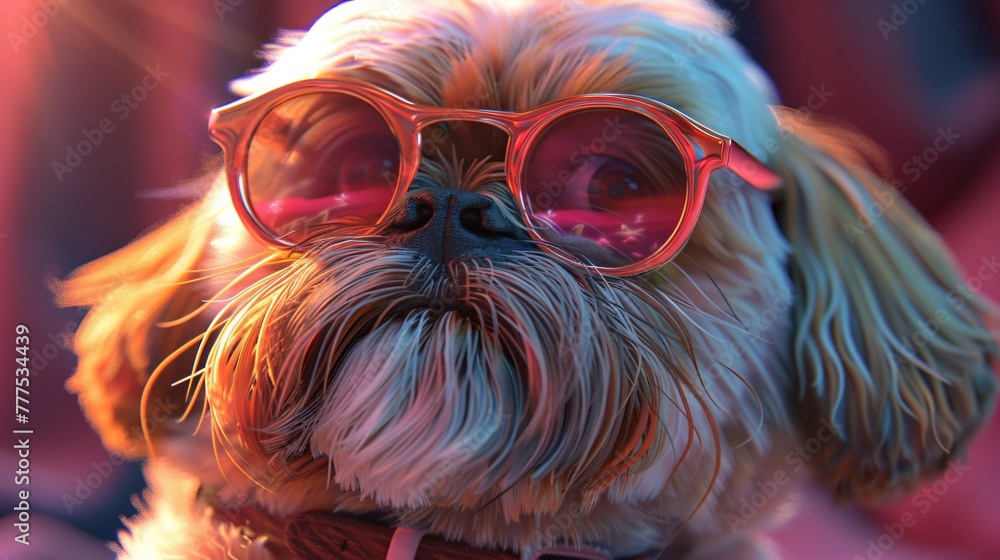 Shih Tzu in heart shaped shades darling on a pastel violet background