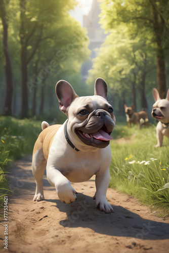 Ecstatic French Bulldog Leaping Amidst Pristine Nature
