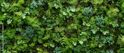 This is a close up of the surface of the wall covered with green moss. It is made of colored stabilized moss and has a natural background for the design. photo