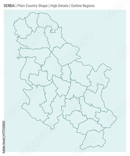 Serbia plain country map. High Details. Outline Regions style. Shape of Serbia. Vector illustration.