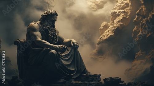 A stoic Greek bearded man bronze statue