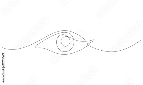 Vector continuous one simple single abstract line drawing of eye with retina outline design isolated on a white background
