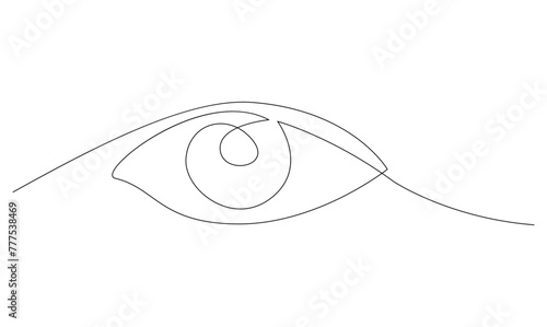 Vector continuous one simple single abstract line drawing of eye with retina outline design isolated on a white background
