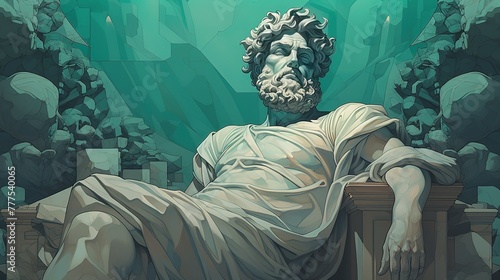 A stoic Greek bearded man bronze statue