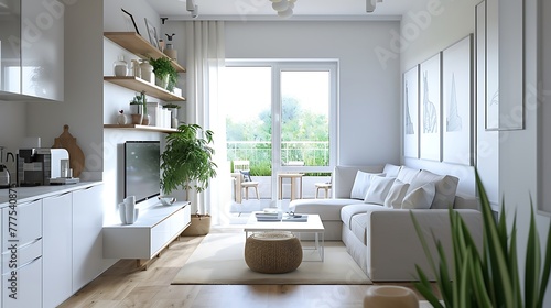 an image of a small white home decor living room with AI, maximizing space with clever design solutions attractive look