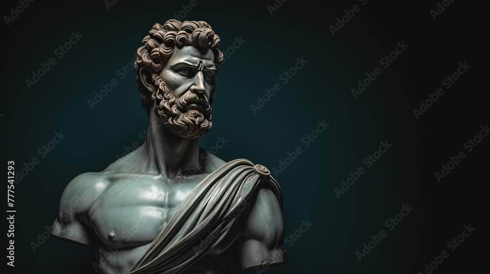 A stoic Greek bearded man bronze statue