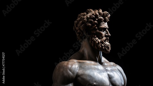 A stoic Greek bearded man bronze statue