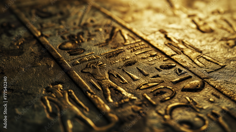 Foto de Ancient Egyptian hieroglyphs carved on the side of a weathered ...