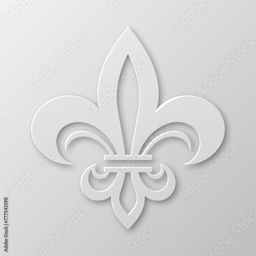Vector Realistic Paper 3d Fleur De Lis Closeup on White Background. Heraldic Lily Sign, Vector Illustration