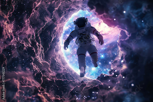An awe-inspiring image capturing an astronaut effortlessly gliding through a vibrant nebula, representing the vastness of space