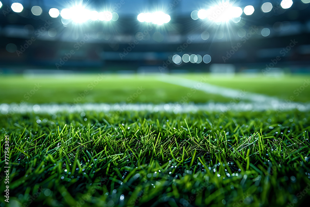  football stadium with lights - grass close up in sports arena