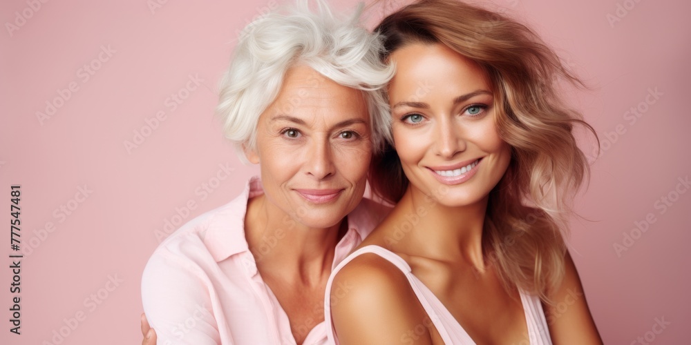 Cheerful lovely fun satisfied elder parent mom with young adult daughter two women together wearing casual clothes hugging cuddle Cheerful lovely fun satisfied elder parent mom with young adult daughter two women together wearing casual clothes hugging cuddle