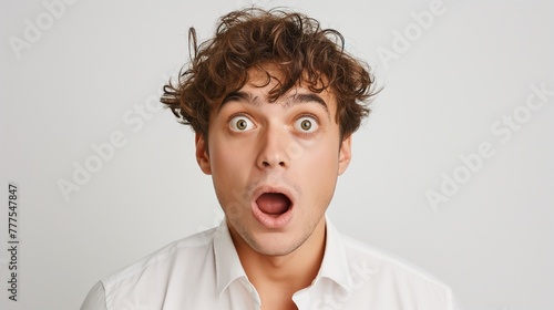 Shocked Young Man with Mouth Open in Surprise © Noppakun