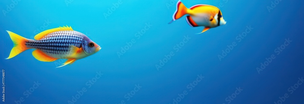 Banner, colorful fish on a light background with space for text Banner, colorful fish on a light background with space for text