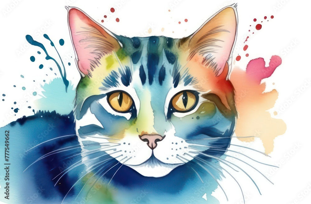 watercolor drawing of a cat on a light background